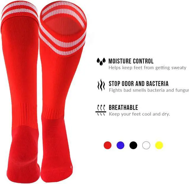 Alt view image 4 of 6 - Meso Boy's 1 Pair Ultra Comfortable Lightweight and Breathable Knee High Sports Crew Socks - High Quality Performance Sports Long Socks Size S Red