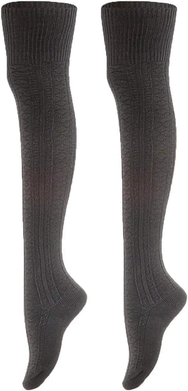 Main image of Meso Women's 2 Pairs Awesome Thigh High Cotton Socks, Comfortable, Soft and Super Durable M1025 6-9 2p7 (Black)