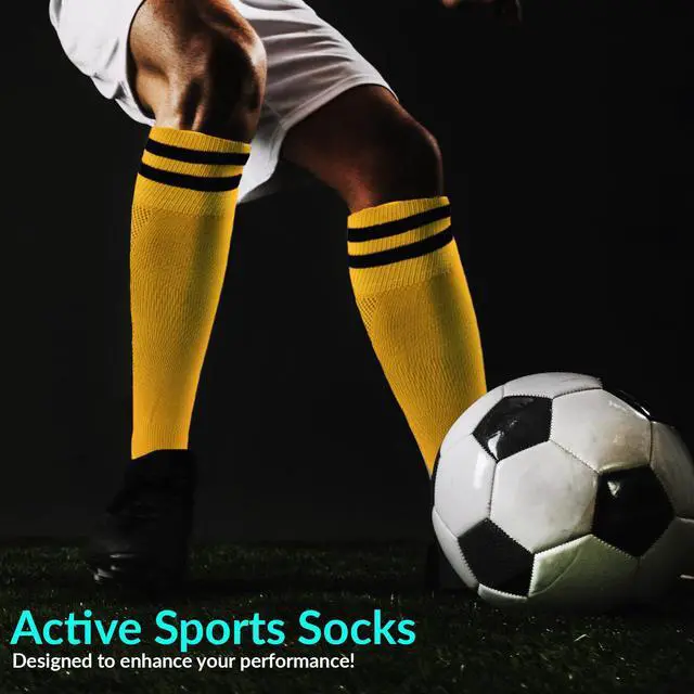 Alt view image 5 of 5 - Meso Children's 1 Pair Ultra Comfortable Lightweight and Breathable Knee High Sports Crew Socks - High Quality Performance Sports Long Socks Size M(Yellow)