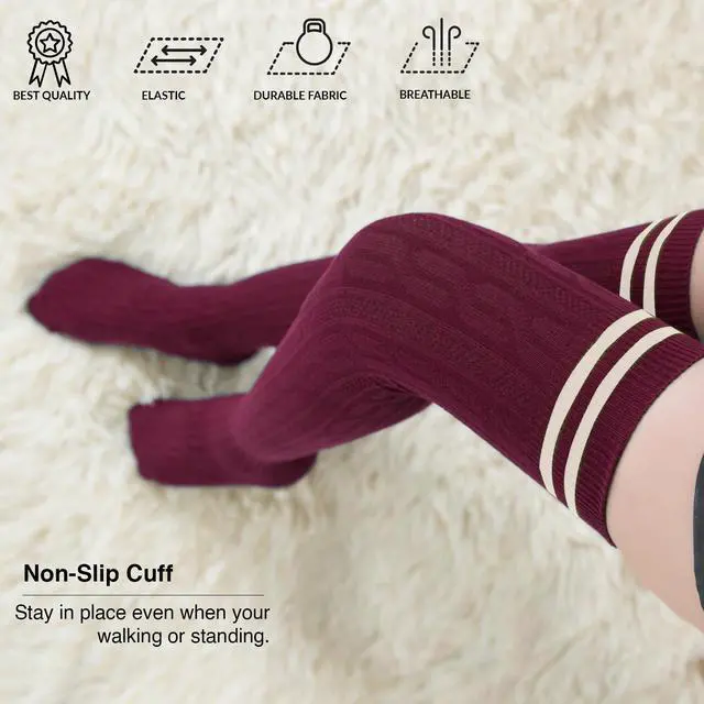 Alt view image 7 of 7 - Meso Women's Big Girl's 4 Pairs Splendid Knee High Cotton Socks, Strong yet Soft, Cozy and Stylish Size 6-9 M1022 (Navy, Wine, Khaki, White)