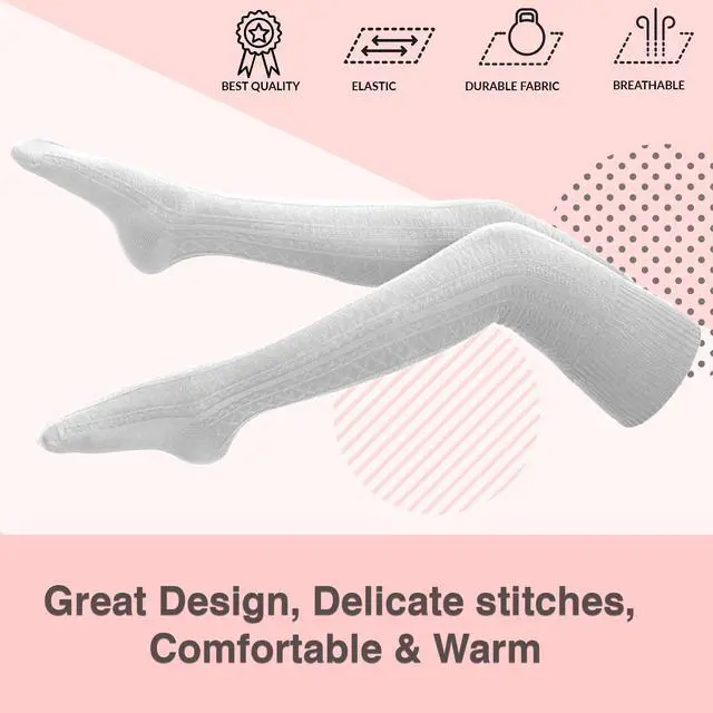 Alt view image 5 of 5 - Meso Women's 2 Pairs Awesome Thigh High Cotton Socks, Comfortable, Soft and Super Durable M1025 6-9 2p9 (Cream)