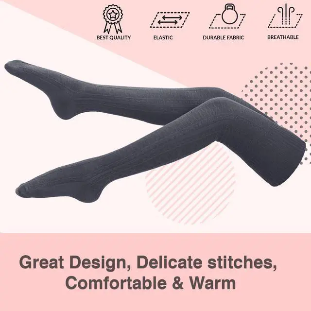 Alt view image 7 of 7 - Meso Big Girl's Women's 3 Pairs Awesome Thigh High Cotton Socks, Comfortable, Soft and Super Durable Size 6-9 M1025-02 (Coffee, Beige, Dark Grey)