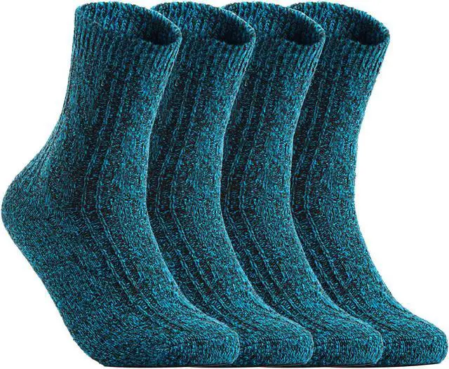 Main image of AATMart Women's 4 Pairs Wool Blend Crew Socks. Outstanding Quality Ideal for the Cold Winter Weather Size 6-9 HR1613 (Blue)