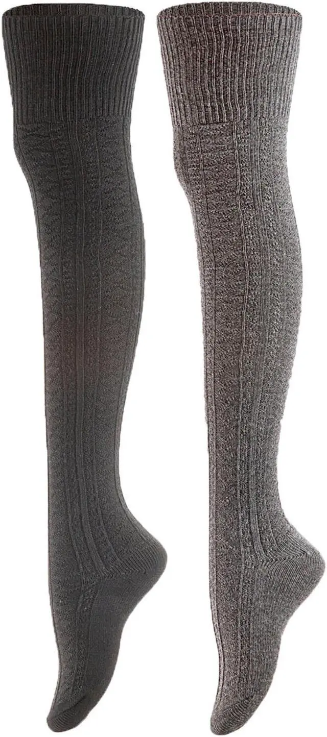 Main image of Meso Big Girl's Women's 2 Pairs Awesome Thigh High Cotton Socks, Comfortable, Soft and Super Durable M1025 6-9 2p-12 (Black+Dark Grey)