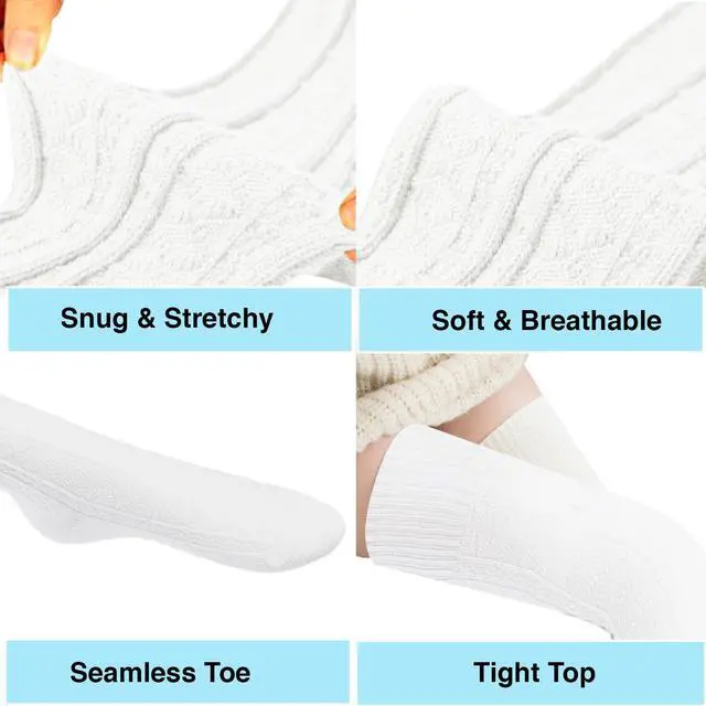 Alt view image 3 of 5 - Meso Women's 2 Pairs Awesome Thigh High Cotton Socks, Comfortable, Soft and Super Durable M1025 6-9 2p9 (Cream)