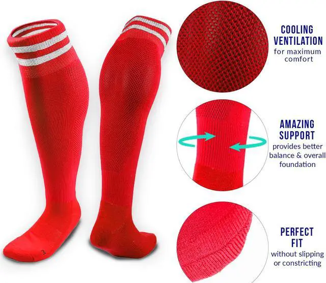 Alt view image 3 of 5 - Meso Children's 2 Pairs Ultra Comfortable Lightweight and Breathable Knee High Sports Crew Socks - High Quality Performance Sports Long Socks Size M(Red)