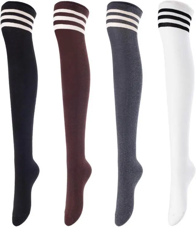 Main image of Meso Women's Big Girl's 4 Pairs Splendid Knee High Cotton Socks, Strong yet Soft, Cozy and Stylish Size 6-9 M1022 (Black,Coffee,Dark Grey,White)