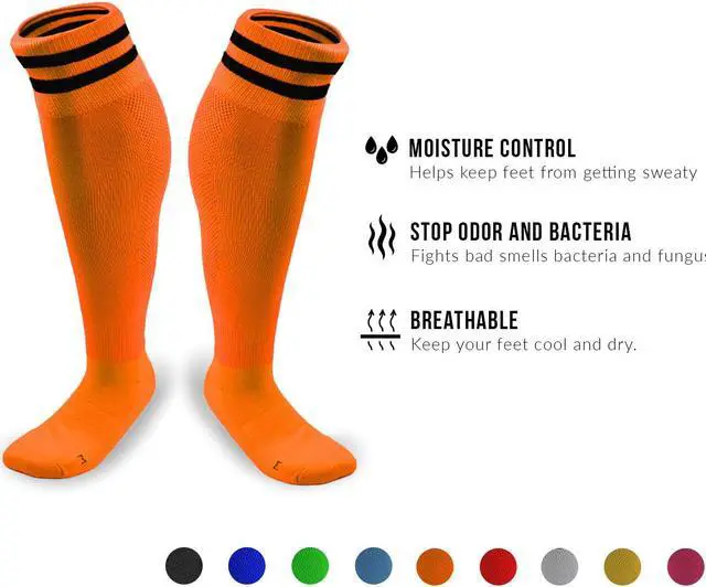 Alt view image 2 of 5 - Meso Children's 2 Pairs Ultra Comfortable Lightweight and Breathable Knee High Sports Crew Socks - High Quality Performance Sports Long Socks Size XS(Orange)