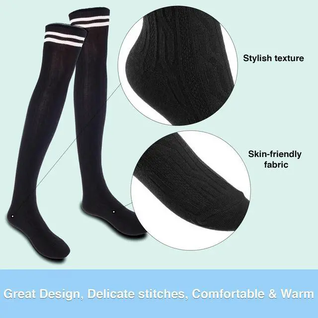 Alt view image 6 of 7 - Meso Women's Big Girl's 4 Pairs Splendid Knee High Cotton Socks, Strong yet Soft, Cozy and Stylish Size 6-9 M1022 (Black,Coffee,Dark Grey,White)