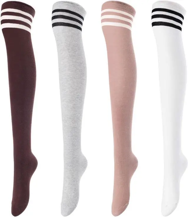 Main image of Meso Women's 4 Pairs Awesome Thigh High Cotton Socks, Comfortable, Soft and Super Durable Size 6-9 M1022 (Coffee,Grey, Khaki, White) 4c4