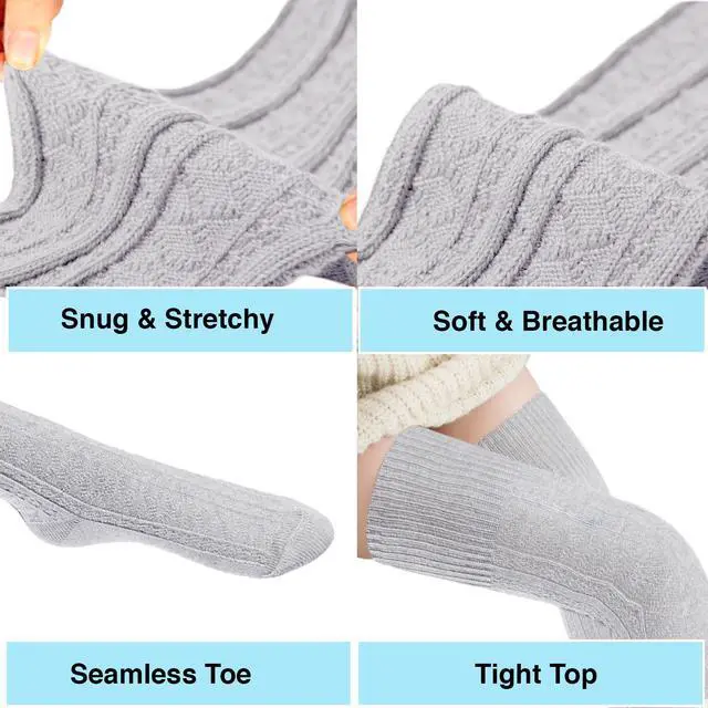 Alt view image 5 of 7 - Meso Big Girl's Women's 3 Pairs Awesome Thigh High Cotton Socks, Comfortable, Soft and Super Durable Size 6-9 M1025-08 (Grey, Dark Grey, Beige)