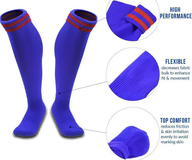 Alt view image 3 of 6 - Meso Boy's 1 Pair Ultra Comfortable Lightweight and Breathable Knee High Sports Crew Socks - High Quality Performance Sports Long Socks Size S Blue