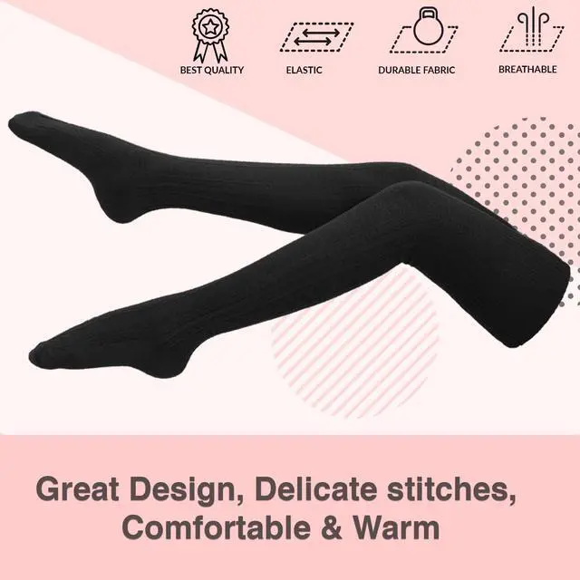 Alt view image 7 of 7 - Meso Big Girl's Women's 2 Pairs Awesome Thigh High Cotton Socks, Comfortable, Soft and Super Durable M1025 6-9 2p-12 (Black+Dark Grey)