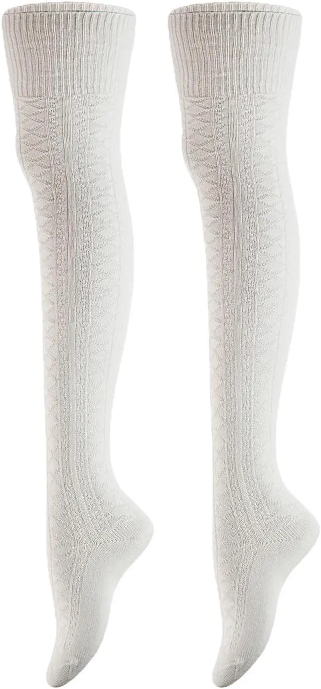 Main image of Meso Women's 2 Pairs Awesome Thigh High Cotton Socks, Comfortable, Soft and Super Durable M1025 6-9 2p9 (Cream)