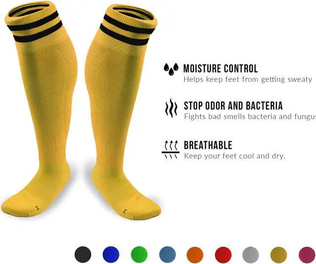 Alt view image 2 of 5 - Meso Children's 1 Pair Ultra Comfortable Lightweight and Breathable Knee High Sports Crew Socks - High Quality Performance Sports Long Socks Size M(Yellow)
