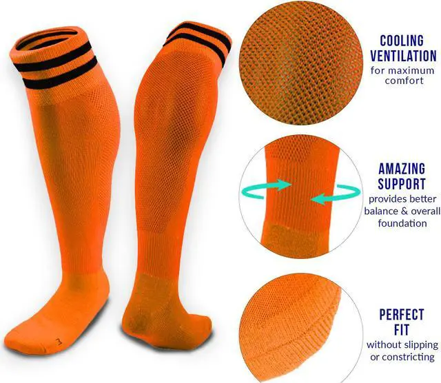 Alt view image 3 of 5 - Meso Children's 2 Pairs Ultra Comfortable Lightweight and Breathable Knee High Sports Crew Socks - High Quality Performance Sports Long Socks Size XS(Orange)