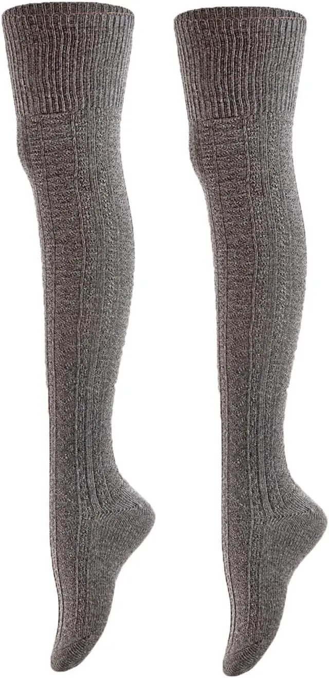Main image of Meso Big Girl's Women's 2 Pairs Awesome Thigh High Cotton Socks, Comfortable, Soft and Super Durable M1025 6-9 2p-08 (Dark Grey)