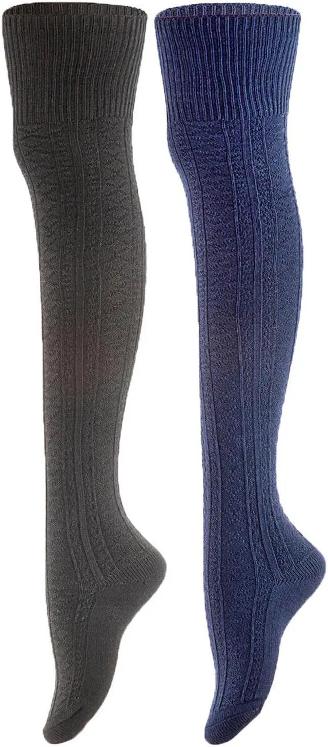 Main image of Meso Women's 2 Pairs Awesome Thigh High Cotton Socks, Comfortable, Soft and Super Durable M1025 6-9 2p14 (Black+Navy)