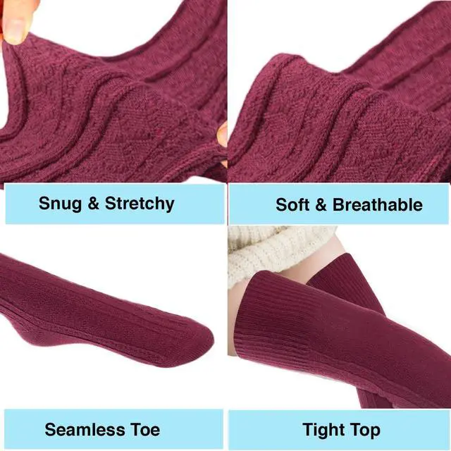 Alt view image 3 of 6 - Meso Big Girl's Women's 2 Pairs Awesome Thigh High Cotton Socks, Comfortable, Soft and Super Durable M1025 6-9 2p-02 (Wine)