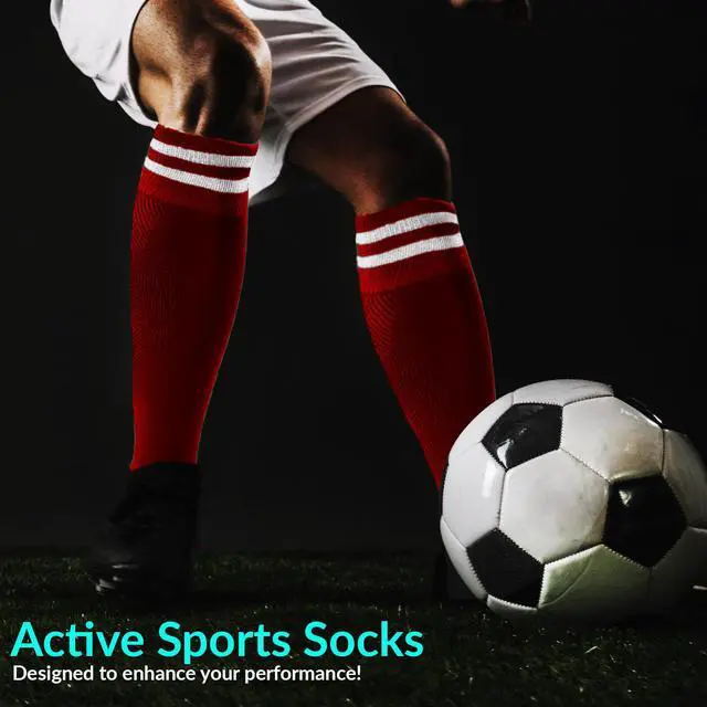 Alt view image 5 of 5 - Meso Children's 2 Pairs Ultra Comfortable Lightweight and Breathable Knee High Sports Crew Socks - High Quality Performance Sports Long Socks Size M(Red)