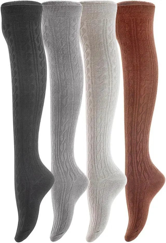 Main image of Meso Women's Big Girl's 4 Pairs Knee High Cotton Socks, Strong yet Soft Cozy and Stylish Size 6-9 M1024 4C-03 (Black,Coffee, Grey, DarkGrey)