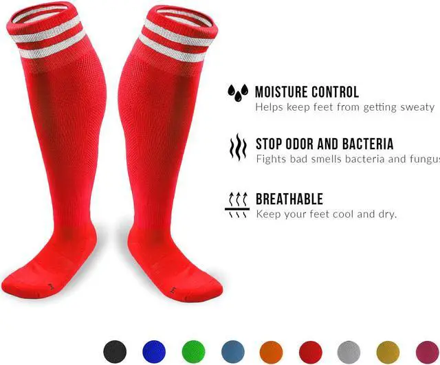 Alt view image 2 of 5 - Meso Children's 2 Pairs Ultra Comfortable Lightweight and Breathable Knee High Sports Crew Socks - High Quality Performance Sports Long Socks Size M(Red)