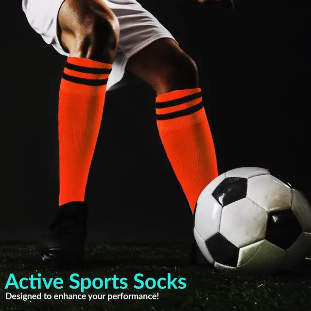 Alt view image 5 of 5 - Meso Children's 2 Pairs Ultra Comfortable Lightweight and Breathable Knee High Sports Crew Socks - High Quality Performance Sports Long Socks Size XS(Orange)