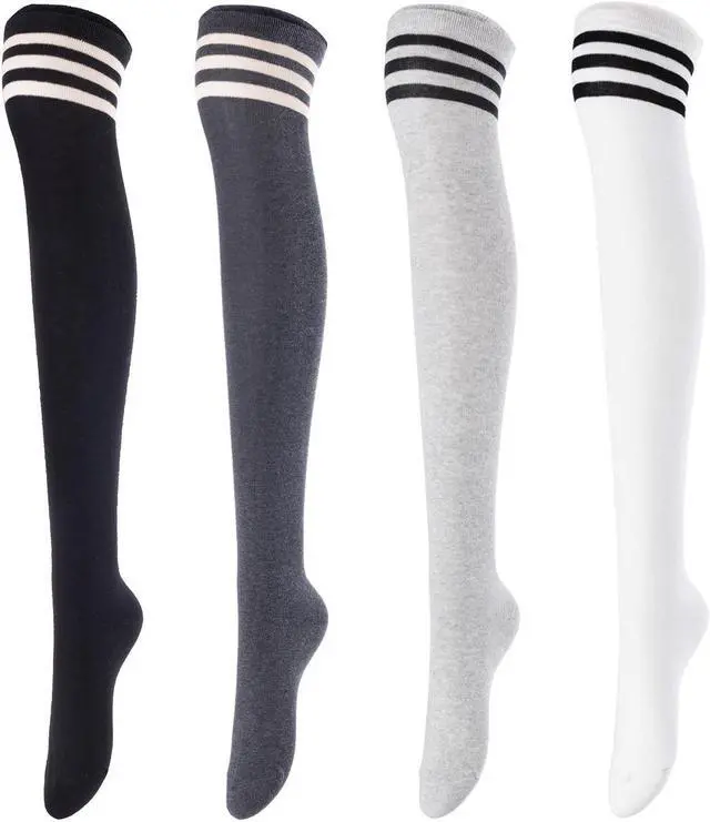 Main image of Meso Women's Big Girl's 4 Pairs Splendid Knee High Cotton Socks, Strong yet Soft, Cozy and Stylish Size 6-9 M1022 (Black, Dark Grey, Grey, White)