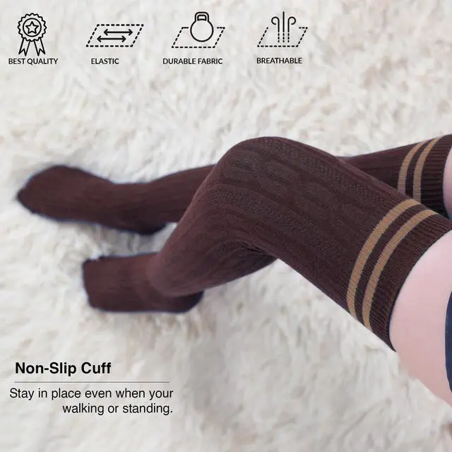 Alt view image 7 of 7 - Meso Women's Big Girl's 4 Pairs Splendid Knee High Cotton Socks, Strong yet Soft, Cozy and Stylish Size 6-9 M1022 (Black,Coffee,Dark Grey,White)