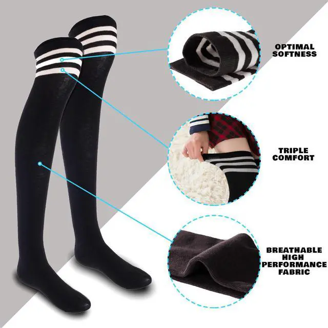 Alt view image 7 of 7 - Meso Women's Big Girl's 4 Pairs Splendid Knee High Cotton Socks, Strong, Soft, Cozy, Stylish Suitable for Multiple Activities Size 6-9 M1022(Assorted)