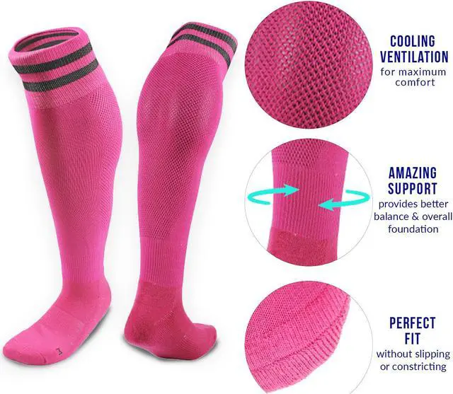 Alt view image 3 of 5 - Meso Children's 2 Pairs Ultra Comfortable Lightweight and Breathable Knee High Sports Crew Socks - High Quality Performance Sports Long Socks Size XS(Rose)
