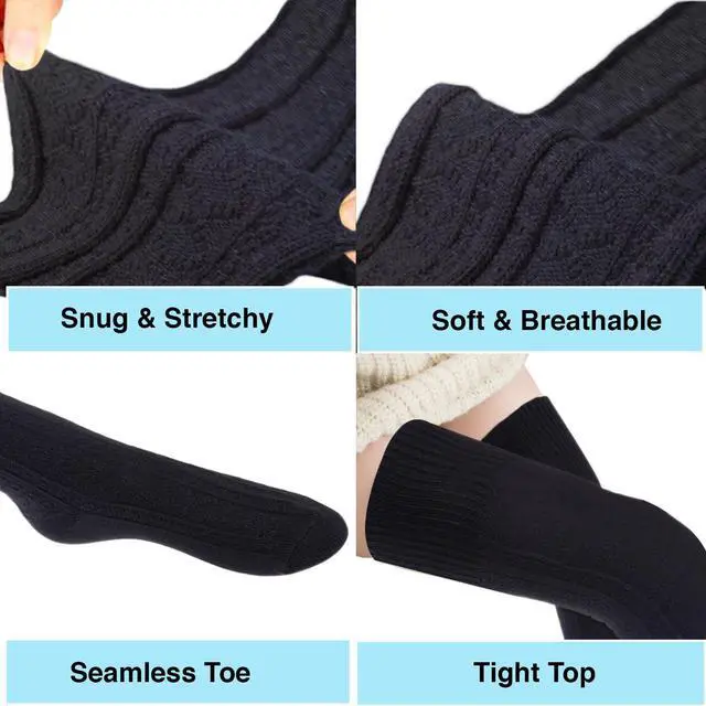 Alt view image 6 of 7 - Meso Big Girl'sWomen's 3 Pairs Awesome Thigh High Cotton Socks, Comfortable, Soft and Super Durable Size 6-9 M1025-06 (Grey, Dark Grey, Black)