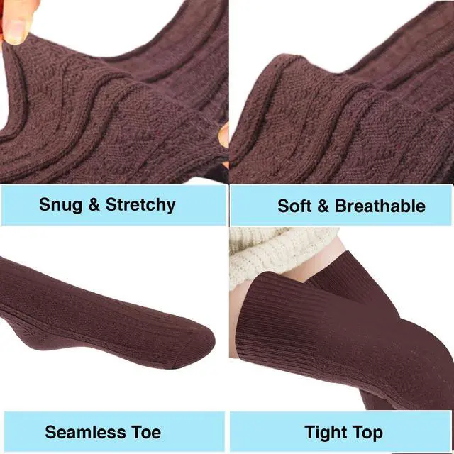 Alt view image 3 of 6 - Meso Big Girl's Women's 2 Pairs Awesome Thigh High Cotton Socks, Comfortable, Soft and Super Durable M1025 6-9 2p-06 (Coffee)