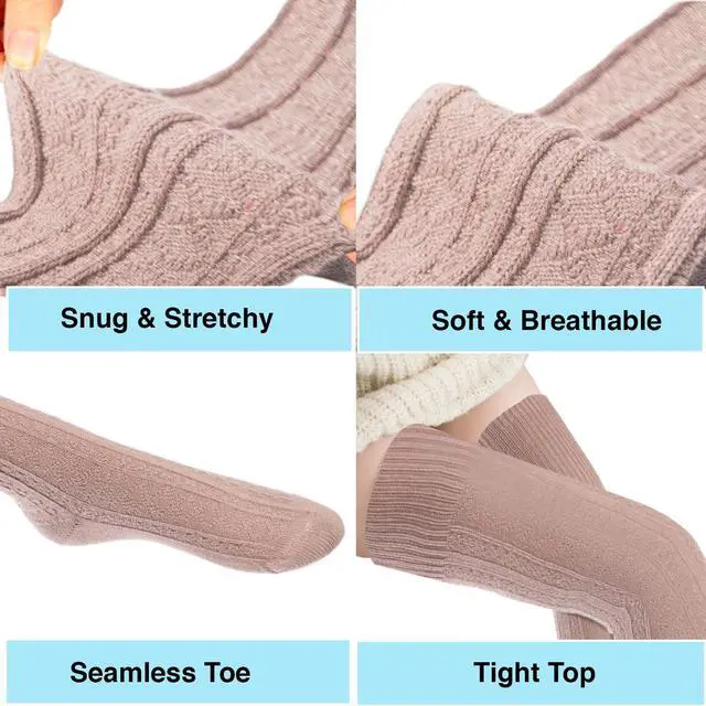 Alt view image 3 of 6 - Meso Big Girl's Women's 2 Pairs Awesome Thigh High Cotton Socks, Comfortable, Soft and Super Durable M1025 6-9 2p-05 (Beige)