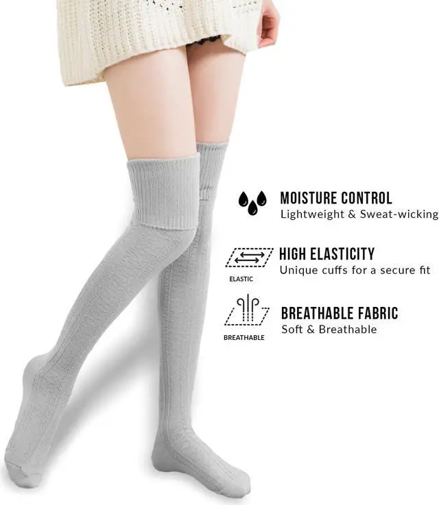 Alt view image 6 of 7 - Meso Big Girl's Women's 2 Pairs Awesome Thigh High Cotton Socks, Comfortable, Soft and Super Durable M1025 6-9 2p-12 (Black+Dark Grey)