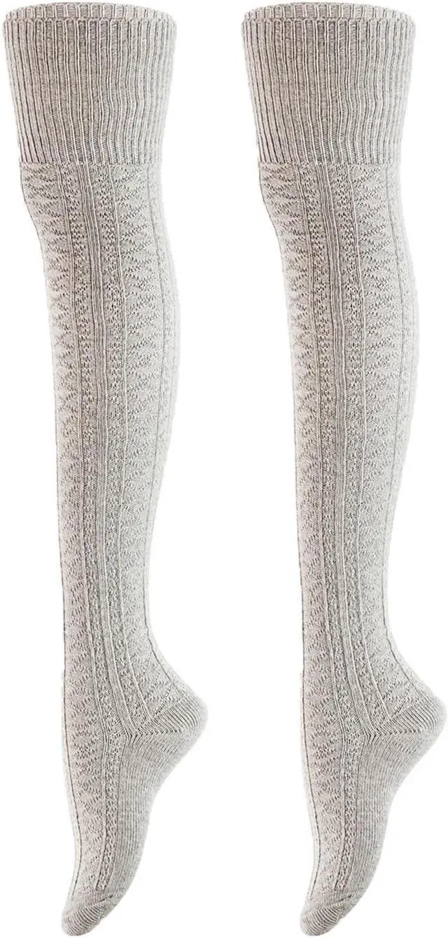 Main image of Meso Women's 2 Pairs Awesome Thigh High Cotton Socks, Comfortable, Soft and Super Durable M1025 6-9 2p3 (Grey)