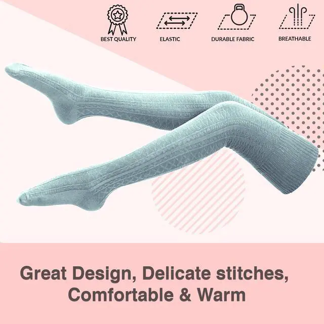 Alt view image 4 of 6 - Meso Women's 2 Pairs Awesome Thigh High Cotton Socks, Comfortable, Soft and Super Durable M1025 6-9 2p1 (Sky Blue)