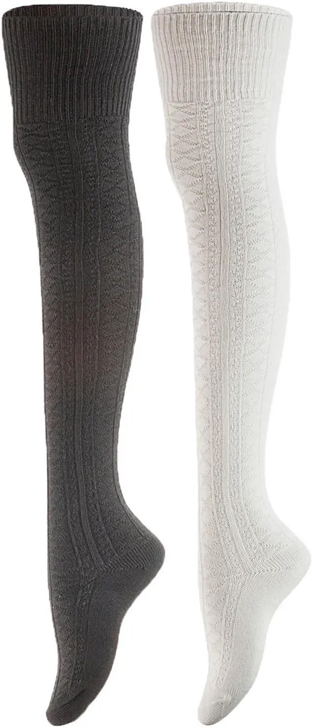 Main image of Meso Big Girl's Women's 2 Pairs Awesome Thigh High Cotton Socks, Comfortable, Soft and Super Durable M1025 6-9 2p-11 (Black+Cream)