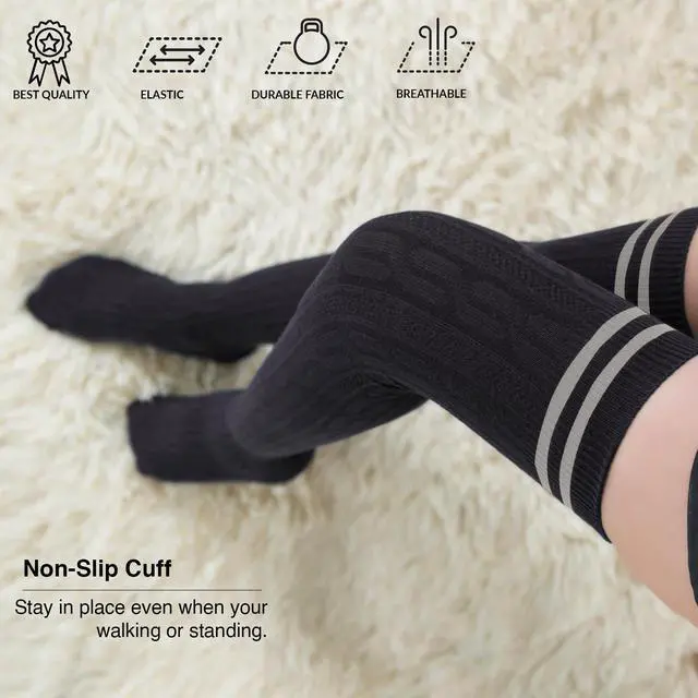 Alt view image 5 of 7 - Meso Women's 4 Pairs Awesome Thigh High Cotton Socks, Comfortable, Soft and Super Durable Size 6-9 M1023 (Assorted)