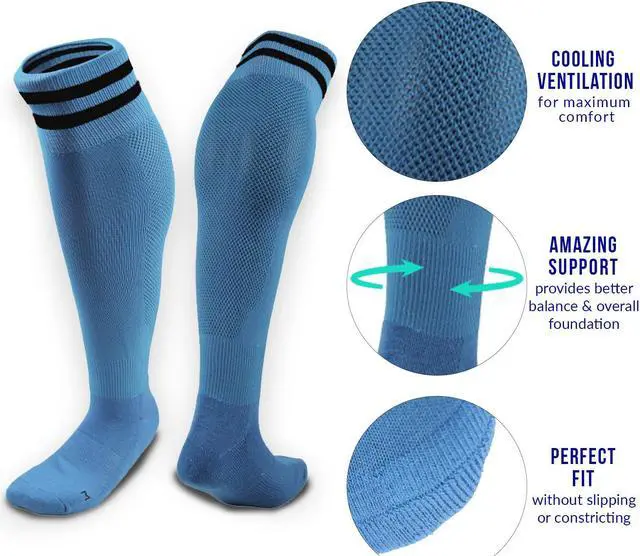 Alt view image 3 of 5 - Meso Children's 1 Pair Ultra Comfortable Lightweight and Breathable Knee High Sports Crew Socks - High Quality Performance Sports Long Socks Size XS(Light Blue)