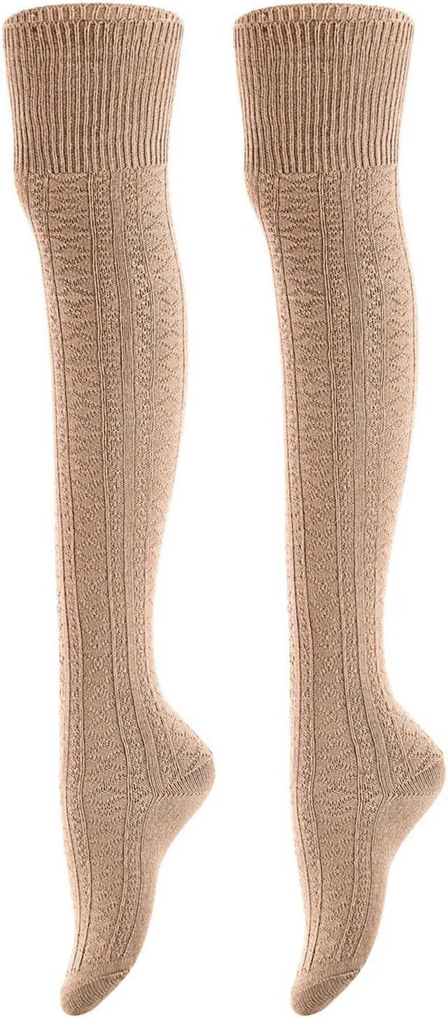 Main image of Meso Big Girl's Women's 2 Pairs Awesome Thigh High Cotton Socks, Comfortable, Soft and Super Durable M1025 6-9 2p-05 (Beige)