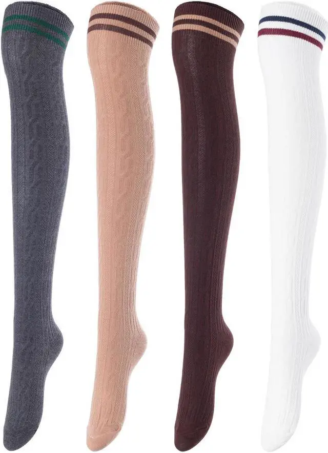 Main image of Meso Women's Big Girl's 4 Pairs Splendid Knee High Cotton Socks, Strong yet Soft, Cozy and Stylish Size 6-9 M1023 (Dark Grey, Coffee, Khaki, White)