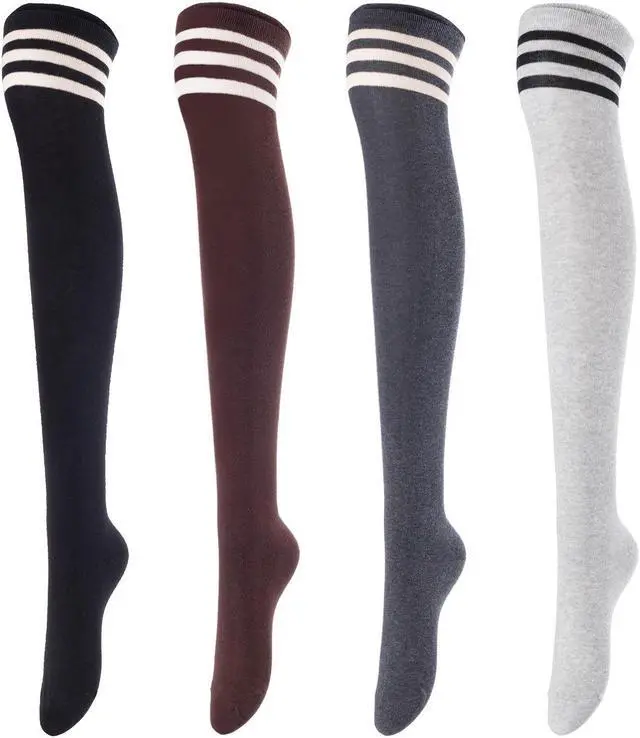 Main image of Meso Women's 4 Pairs Awesome Thigh High Cotton Socks, Comfortable, Soft and Super Durable Size 6-9 M1022 (Black,Coffee,Dark Grey,Grey) 4c1