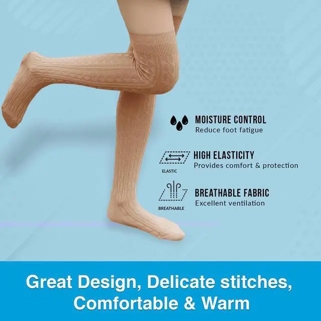 Alt view image 7 of 7 - Women's 4 Pairs Super Durable, Awesome, Comfortable, Soft Thigh High Cotton Boot Socks MJ1024 Size 6-9(Coffee,Beige,Wine, Dark Grey)