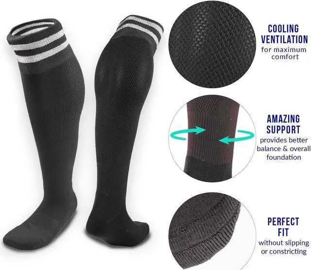 Alt view image 3 of 5 - Meso Children's 1 Pair Ultra Comfortable Lightweight and Breathable Knee High Sports Crew Socks - High Quality Performance Sports Long Socks Size XS(Black)