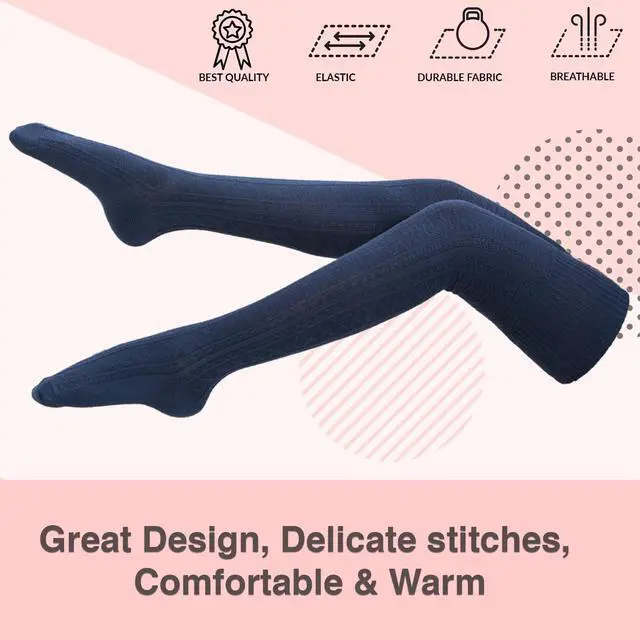 Alt view image 5 of 6 - Meso Big Girl's Women's 2 Pairs Awesome Thigh High Cotton Socks, Comfortable, Soft and Super Durable M1025 6-9 2p04 (Navy)