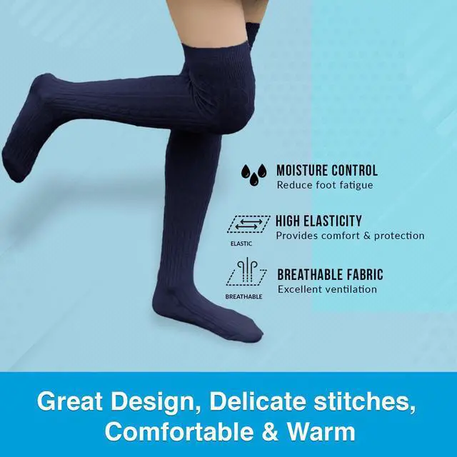 Alt view image 6 of 7 - Meso Women's Big Girl's 4 Pairs Splendid Knee High Cotton Socks, Strong yet Soft, Cozy and Stylish Size 6-9 M1024 4C08 (Assorted)