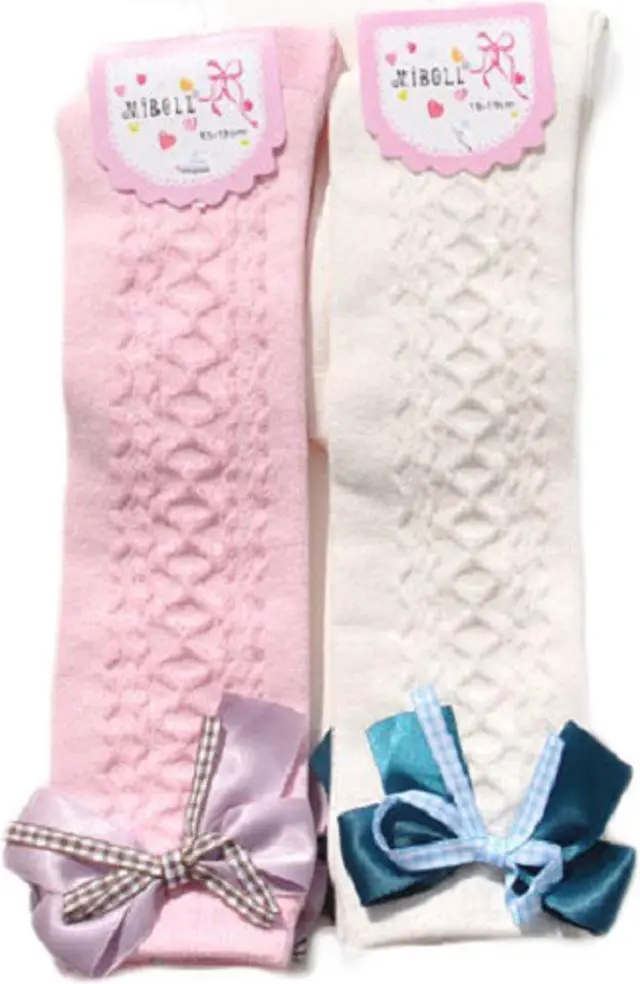 Main image of Lian LifeStyle 2 Pairs Cute Knee High Cotton Socks for Girls. Breathable & Warm Great Party Gift Idea for any Holiday Butterfly Knot Size (6Y-10Y)