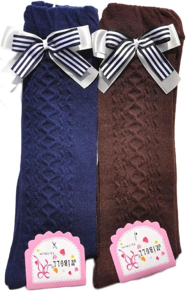 Alt view image 3 of 3 - Lian LifeStyle Cute Girls' 2 Pairs Knee High Cotton Socks Perfect for Mobility & Athletic Toddlers & Any Year Old Kids Butterfly Knot Size(3Y-6Y)