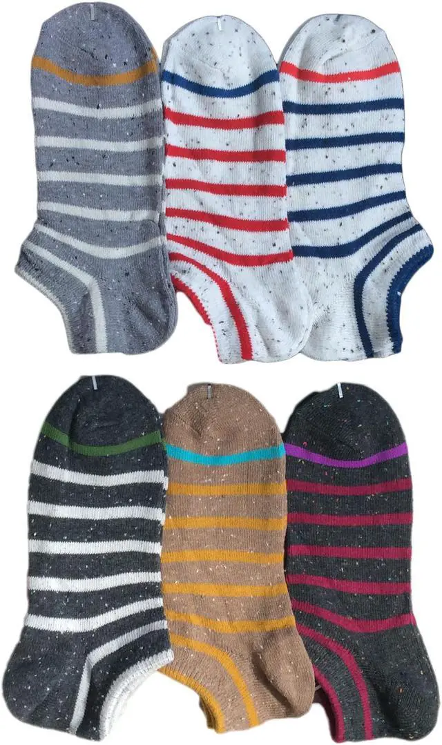 Alt view image 2 of 3 - Lian LifeStyle Light&Comfy Women's 6 Pairs Low Cut Cotton Socks Striped For an All Day Comfortable Feel Size (6-9) Random